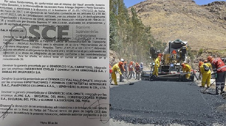 Se cae licitación pública de la carretera Moquegua Omate Arequipa