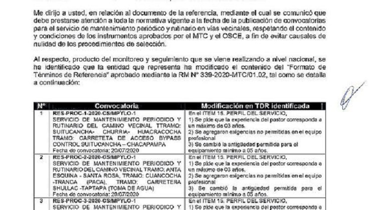 Provías halla vicios en 15 expedientes de comuna de La Oroya