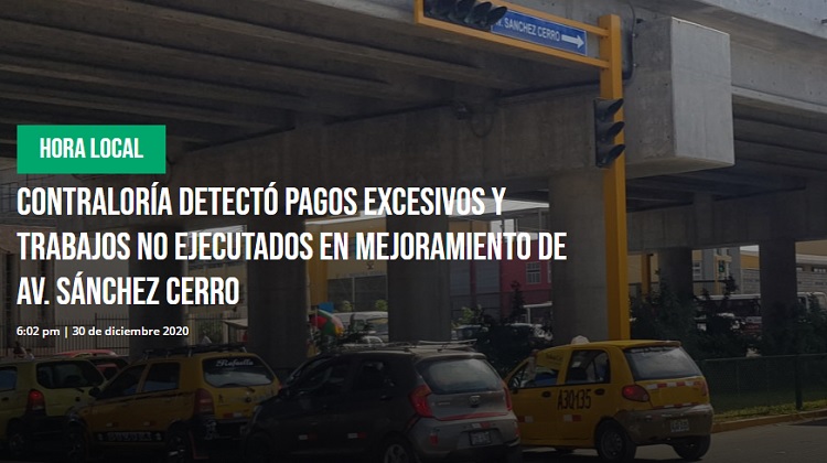 Contraloría detectó pagos excesivos y trabajos no ejecutados en mejoramiento de Av. Sánchez Cerro