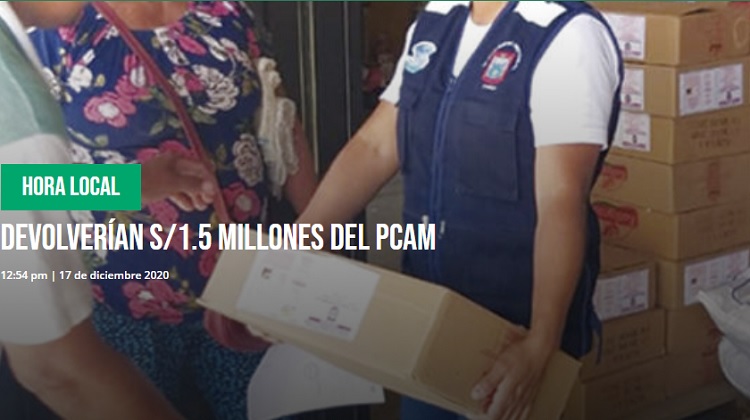 Piura: Devolverían S/1.5 Millones del Pcam