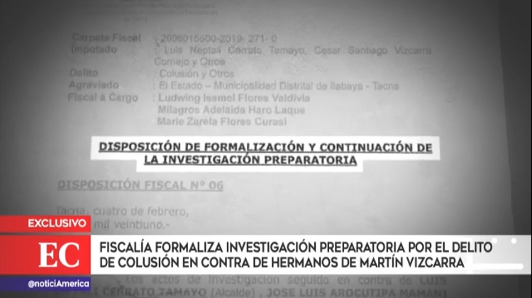 Fiscalía formaliza investigación preparatoria por el delito de colusión en contra de hermanos de Martín Vizcarra