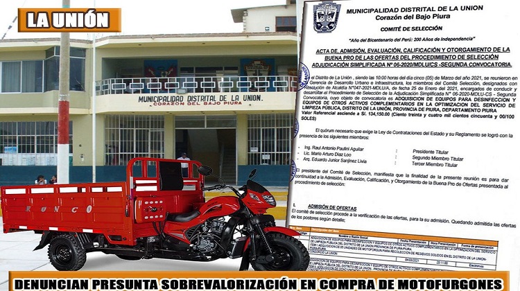 Piura: denuncian presunta sobrevaloración en compra de motofurgones