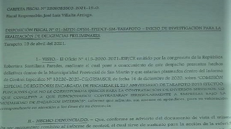 Investigan por peculado a 4 regidores Municipalidad Provincial de San Martín