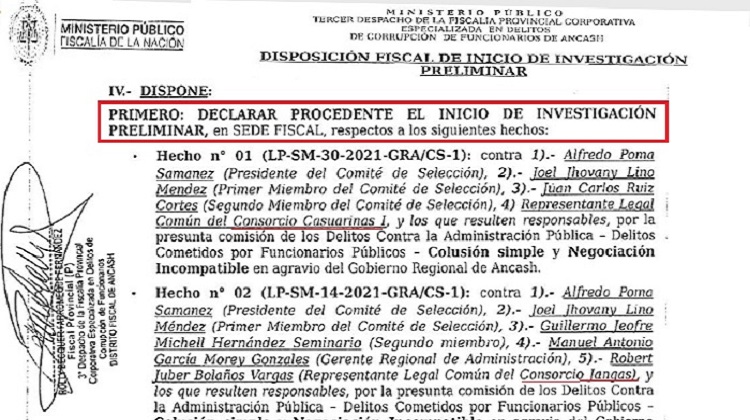 Fiscalía abre investigación preliminar contra 4 funcionarios del GRA
