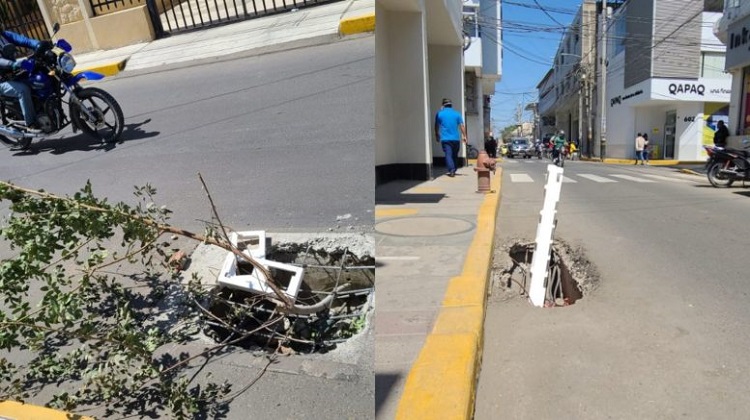 Peligro latente: vecinos reportan riesgosos huecos en las renovadas calles del centro de Piura
