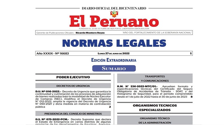 Publican decreto de urgencia que garantiza continuidad de adquisiciones bajo modalidad NEC