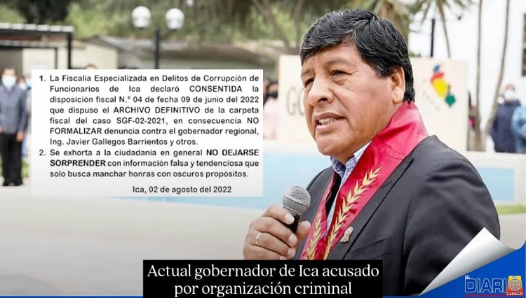 Fiscalía acusa a actual gobernador regional de Ica de encabezar una organización criminal