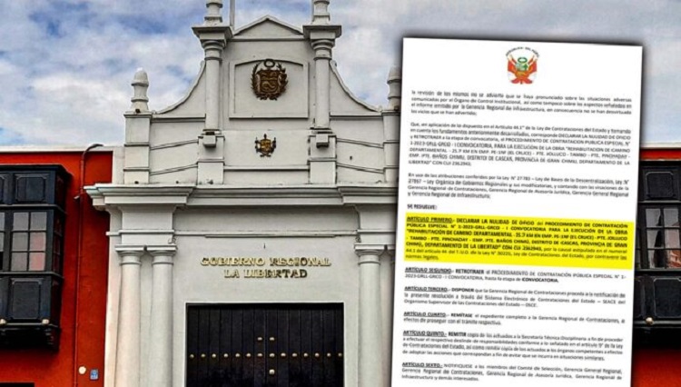 La Libertad: GRLL anuló proceso de contratación de obra sobrevalorada en Gran Chimú