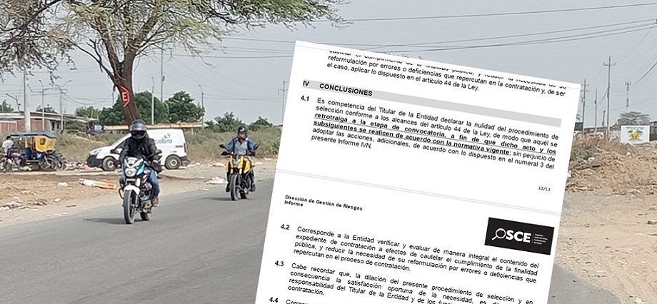 Sullana: OSCE concluye que proceso de pavimentación ‘Óvalo Turicarami- Jíbito’ debe retrotraerse a etapa de convocatoria