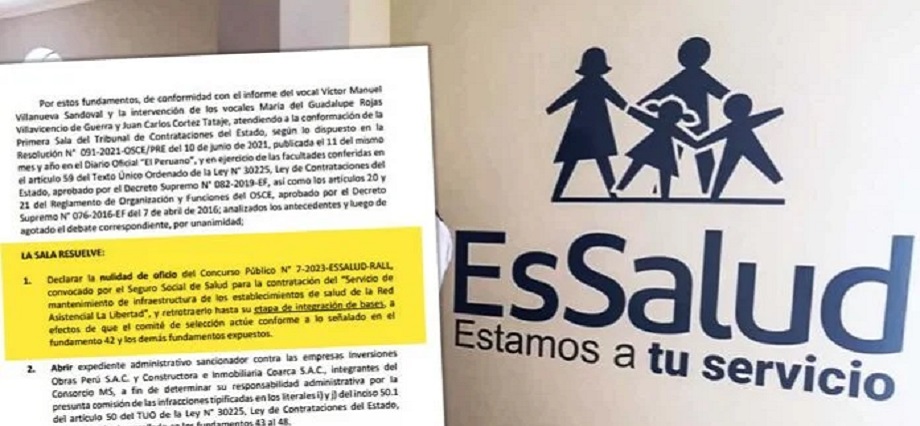 TCE declara la nulidad del proceso para el mantenimiento de establecimientos de la Red de EsSalud La Libertad