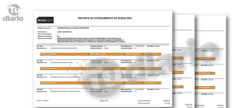 Declaran desierta licitación de segundo paquete de compras de maquinarias de Transportes por S/27.2 millones
