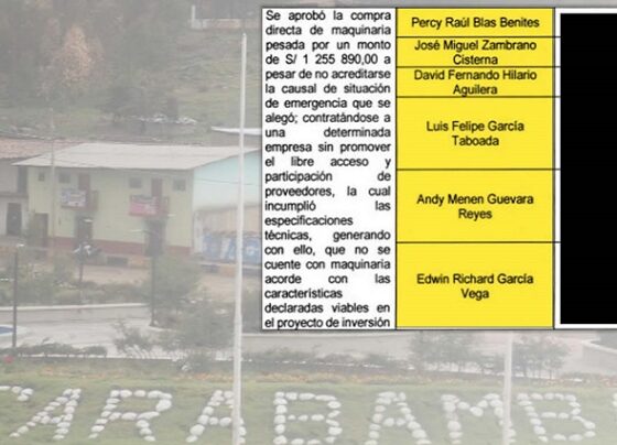 6 funcionarios del municipio de Carabamba tienen responsabilidad administrativa por compra irregular de maquinaria pesada