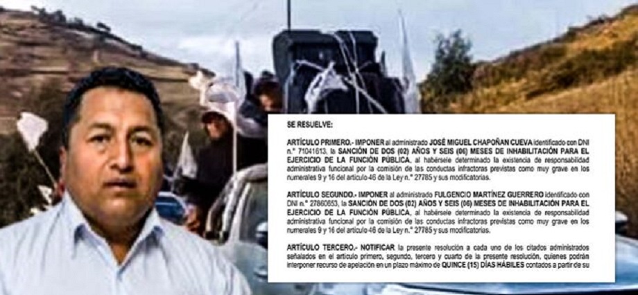 Exfuncionarios involucrados en pagos irregulares a alcalde de Carabamba por alquiler de camionetas fueron inhabilitados
