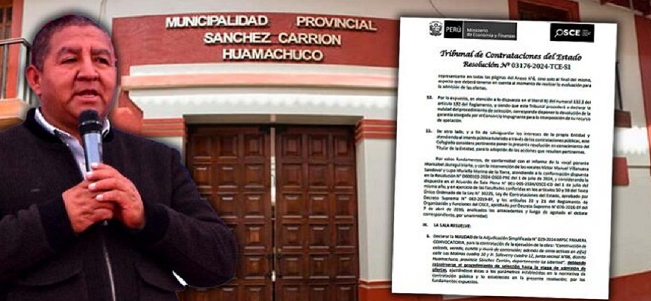 Municipalidad de Sánchez Carrión: TCE dispone la anulación de la buena pro otorgada al Consorcio Conise