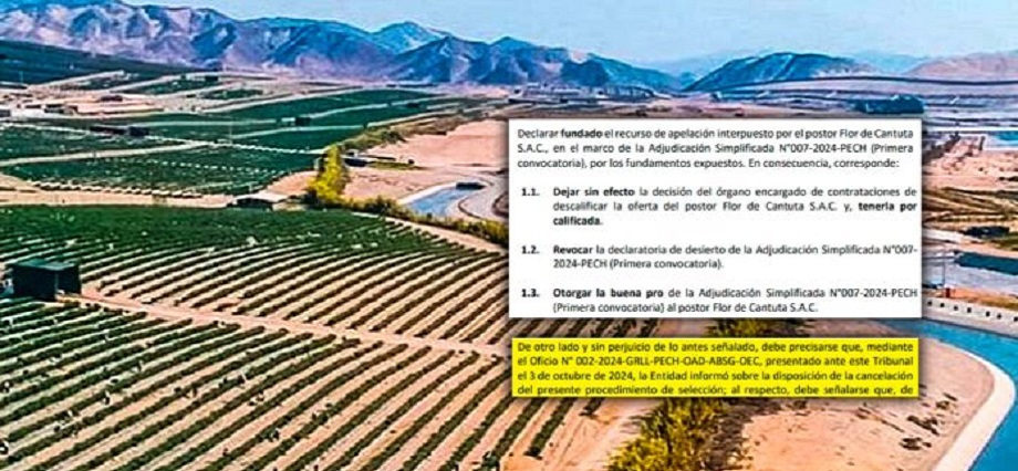 La Libertad: PECH cancelará licitación que fue corregida por el tribunal del OSCE