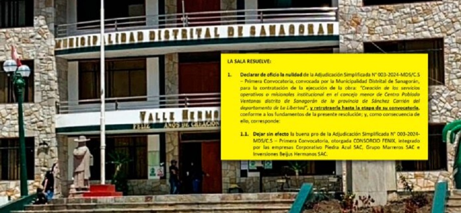 Municipalidad de Sanagorán: TCE anula buena pro otorgada al Consorcio Fénix