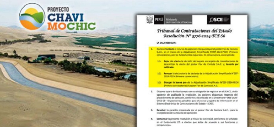 Tribunal del OSCE corrige licitación en Chavimochic y adjudica buena pro a empresa Flor de Cantuta