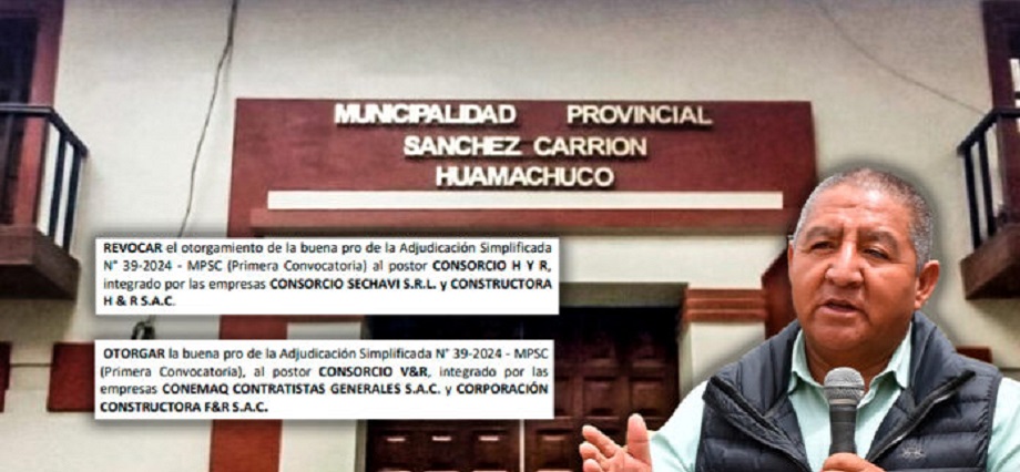 TCE revoca buena pro otorgada por Municipalidad de Sánchez Carrión a Consorcio H&R
