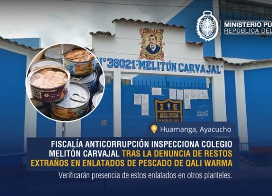 Huamanga: Fiscalía Anticorrupción inspecciona colegio Melitón Carvajal tras denuncia de restos extraños en enlatados de Qali Warma