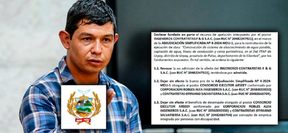 TCE revoca buena pro otorgada por Municipalidad de Urpay a Consorcio Ejecutor Arseey