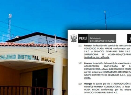 Tribunal del OSCE corrige licitación en municipio de Mache y adjudica buena pro a Consorcio Plaza Mache