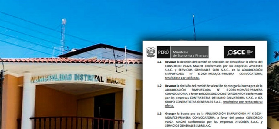 Tribunal del OSCE corrige licitación en municipio de Mache y adjudica buena pro a Consorcio Plaza Mache