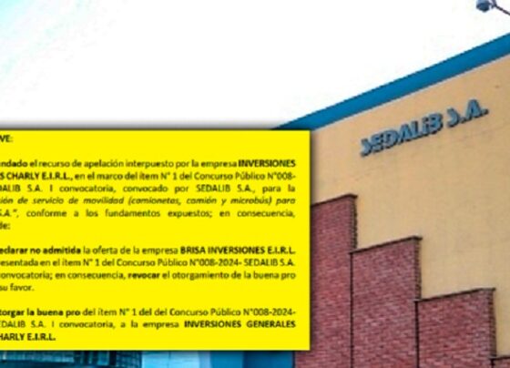 TCE corrige licitación en Sedalib y adjudica buena pro a Inversiones Generales CHARLY E.I.R.L.