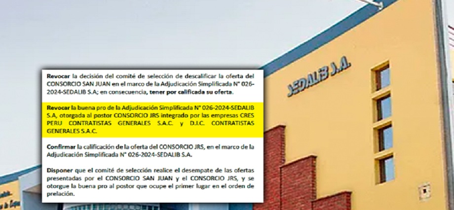 TCE interviene en Sedalib y revoca buena pro otorgada a Consorcio JRS