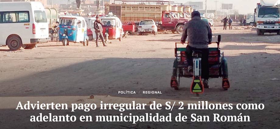Advierten pago irregular de S/ 2 millones como adelanto en municipalidad de San Román