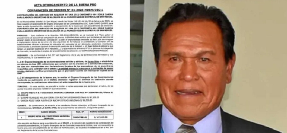 Alcalde de San Miguel alquila camioneta por 67 mil soles en tiempo récord