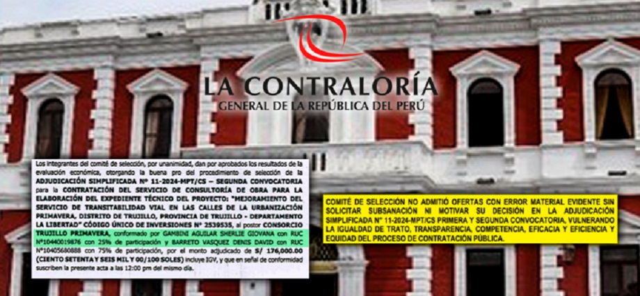 Podría haber direccionamiento: Contraloría advierte que MPT no admitió oferta de postor de manera irregular