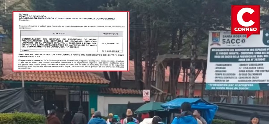Yauli: Municipalidad de Sacco habría favorecido a consorcio para obra del parque infantil
