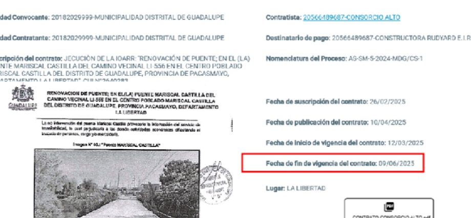 Pese a que Municipalidad de Guadalupe dispone de dinero transferido por Provías, no ejecuta Puente Mariscal Castilla
