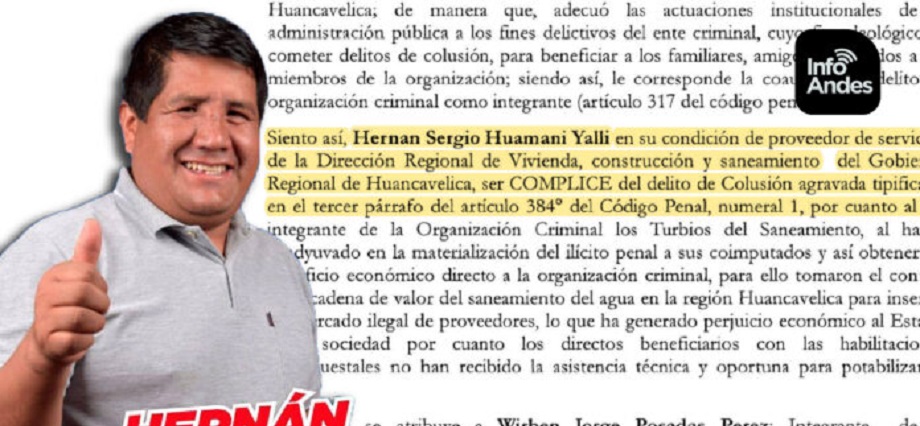 Fiscalía investiga a Hernán Huamaní como cómplice de colusión en “Los turbios del saneamiento” de Huancavelica