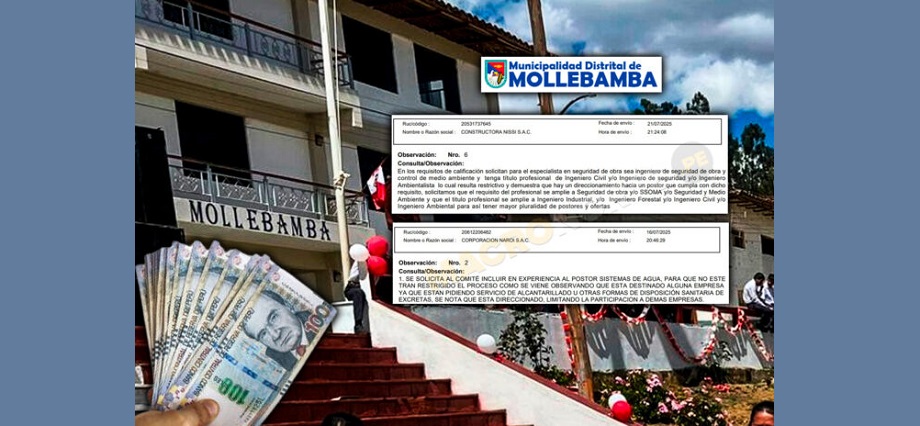 Postores denuncian presunto direccionamiento en licitación de más de S/ 1 millón en el municipio de Mollebamba