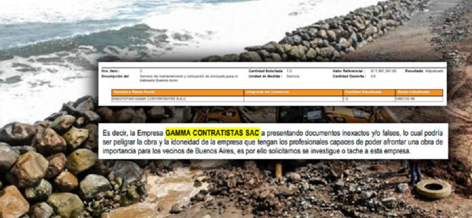 Trujillo: denuncian que empresa que se adjudicó obra de enrocado en Buenos Aires presentó documentos falsos