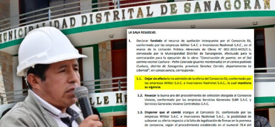TCP corrige licitación en municipio de Sanagorán y revoca buena pro otorgada a Consorcio Viviano