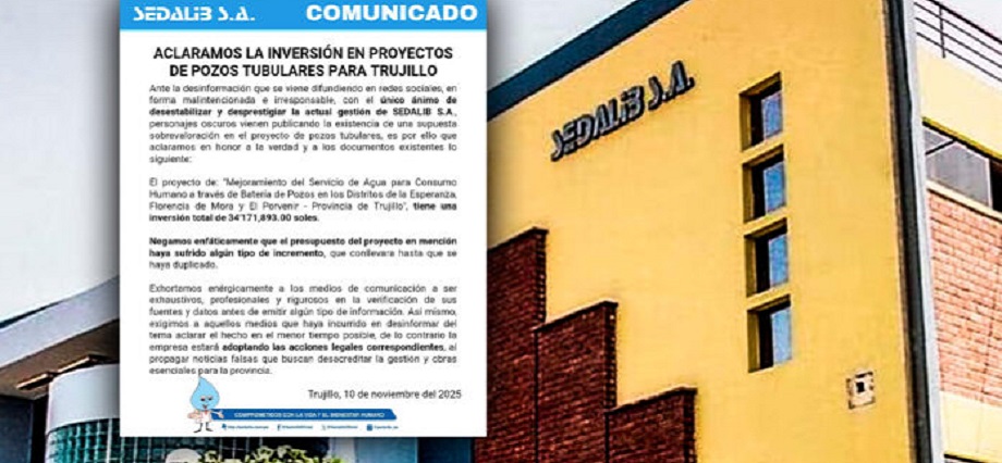 Trujillo: polémica por el costo del proyecto de mejoramiento de la batería de pozos de Sedalib