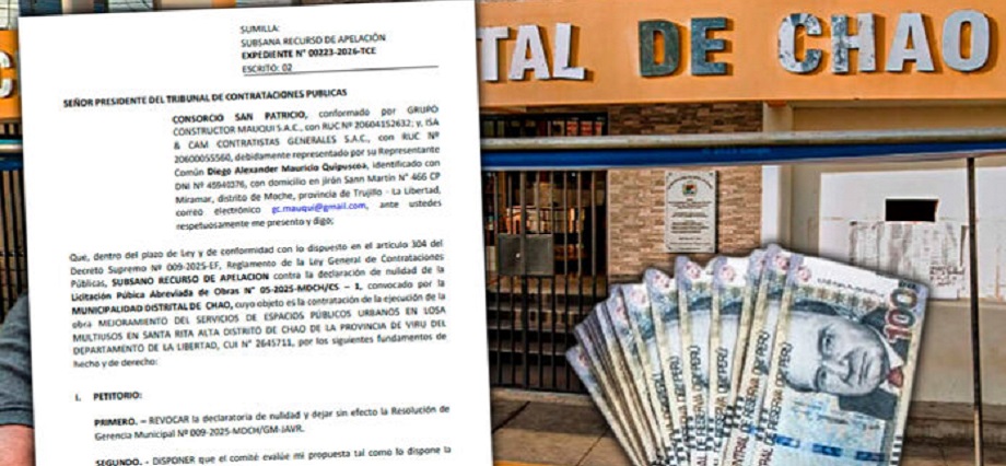 Apelan nuevamente ante el Tribunal cuestionada licitación de casi S/ 2 millones en municipio de Chao