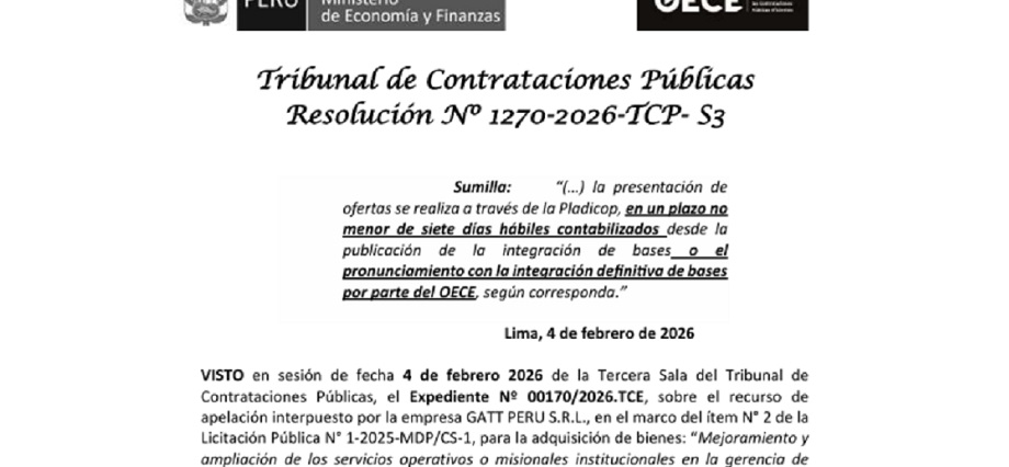 Tribunal de Contrataciones Públicas Anula Licitación de Municipalidad Distrital de Pacasmayo por Vulnerar Plazos Legales
