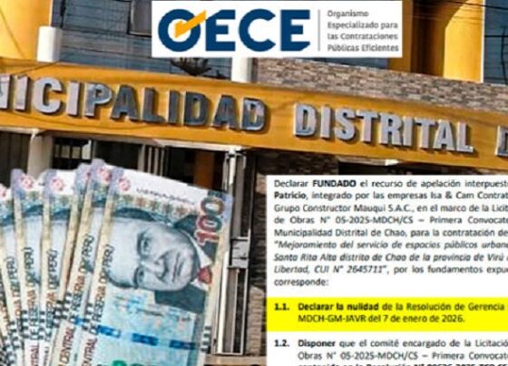 Tribunal corrige por segunda vez a municipio de Chao en licitación de casi S/ 2 millones