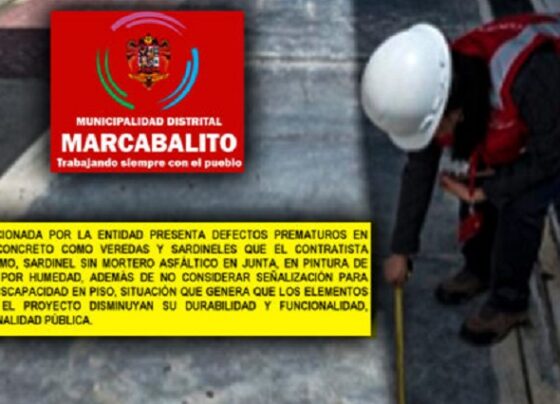 Contraloría: obra recepcionada por municipio de Marcabal presenta defectos prematuros