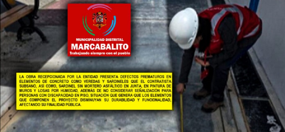 Contraloría: obra recepcionada por municipio de Marcabal presenta defectos prematuros