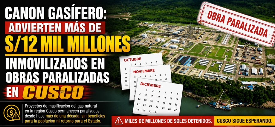 Canon gasífero: Advierten más de S/12 mil millones inmovilizados en obras paralizadas en Cusco