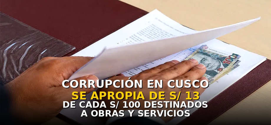 Corrupción en Cusco se apropia de S/13 de cada S/100 destinados a obras y servicios esenciales