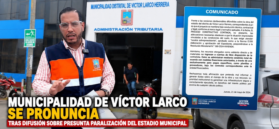 Municipalidad de Víctor Larco se pronuncia tras difusión sobre presunta paralización del estadio municipal