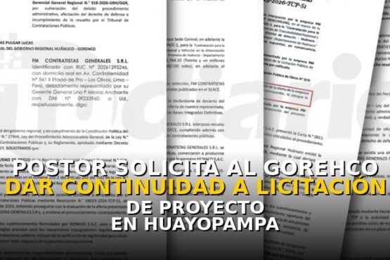 Postor solicita al Gorehco dar continuidad a licitación de proyecto en Huayopampa