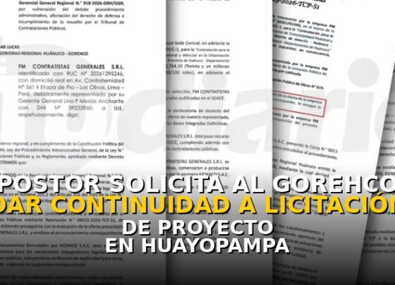 Postor solicita al Gorehco dar continuidad a licitación de proyecto en Huayopampa