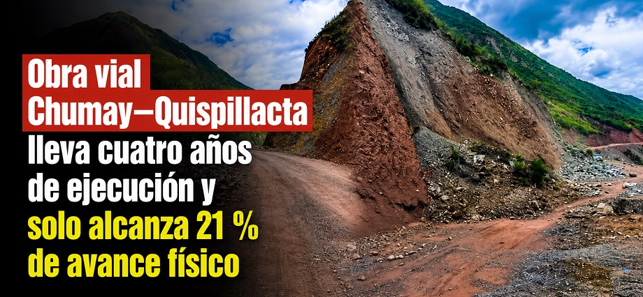 Obra vial Chumay–Quispillacta lleva cuatro años de ejecución y solo alcanza 21 % de avance físico