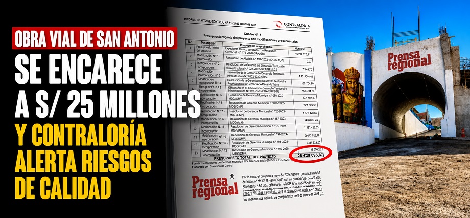 Obra vial de San Antonio se encarece a S/ 25 millones y Contraloría alerta riesgos de calidad